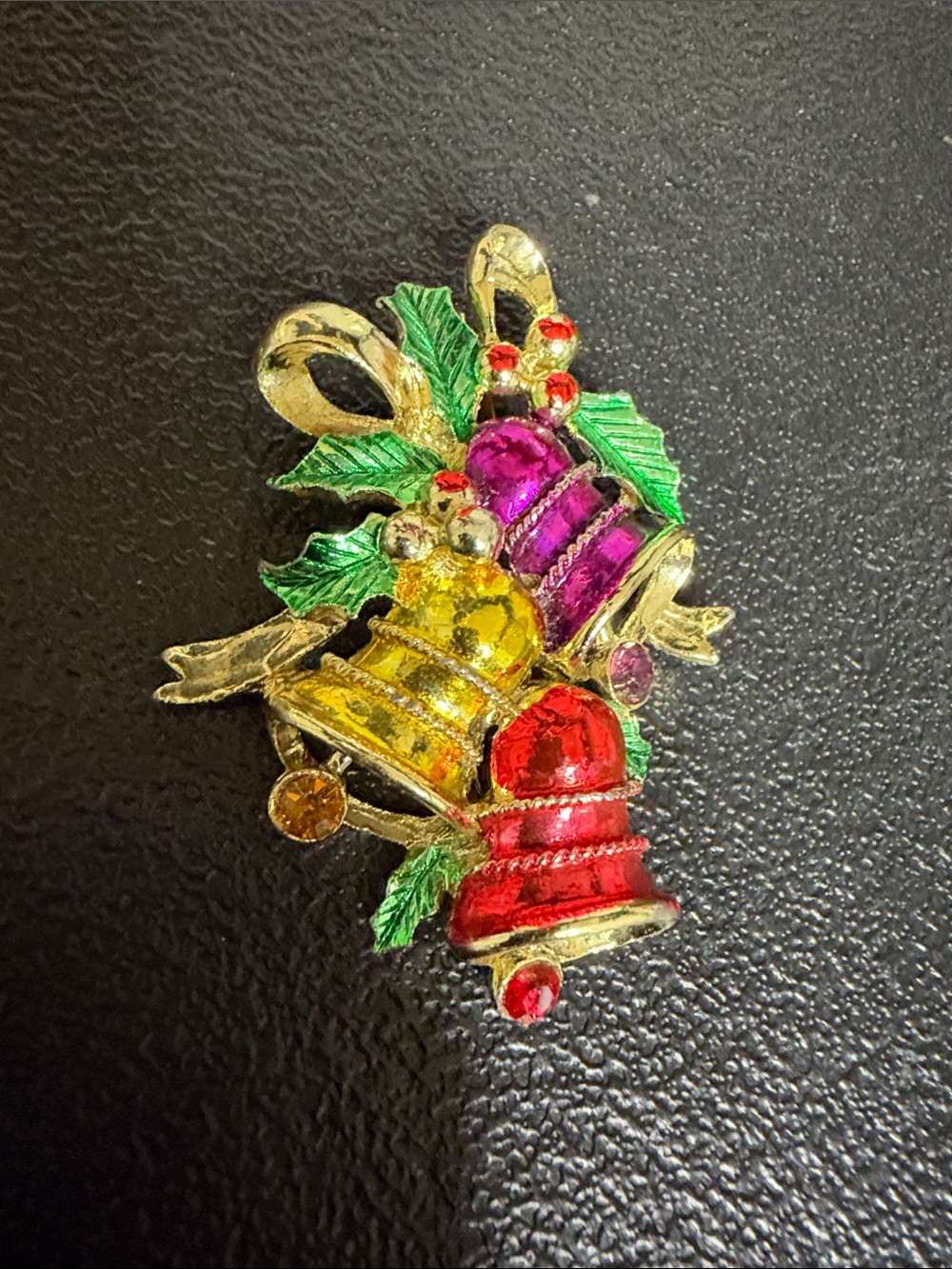 Festive Multicolor Bell Holiday Brooch - Unbranded Colorful Christmas